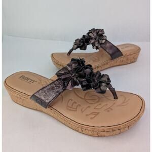 Born Kimona Metallic Brown Leather Floral Rosettes Thongs Sandals Size 8M